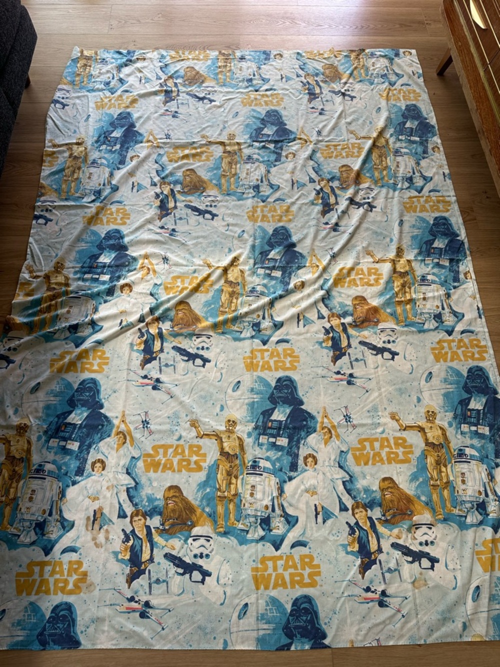 Vintage 1970s Star Wars Blue & Gold Character Print Sheet TWIN